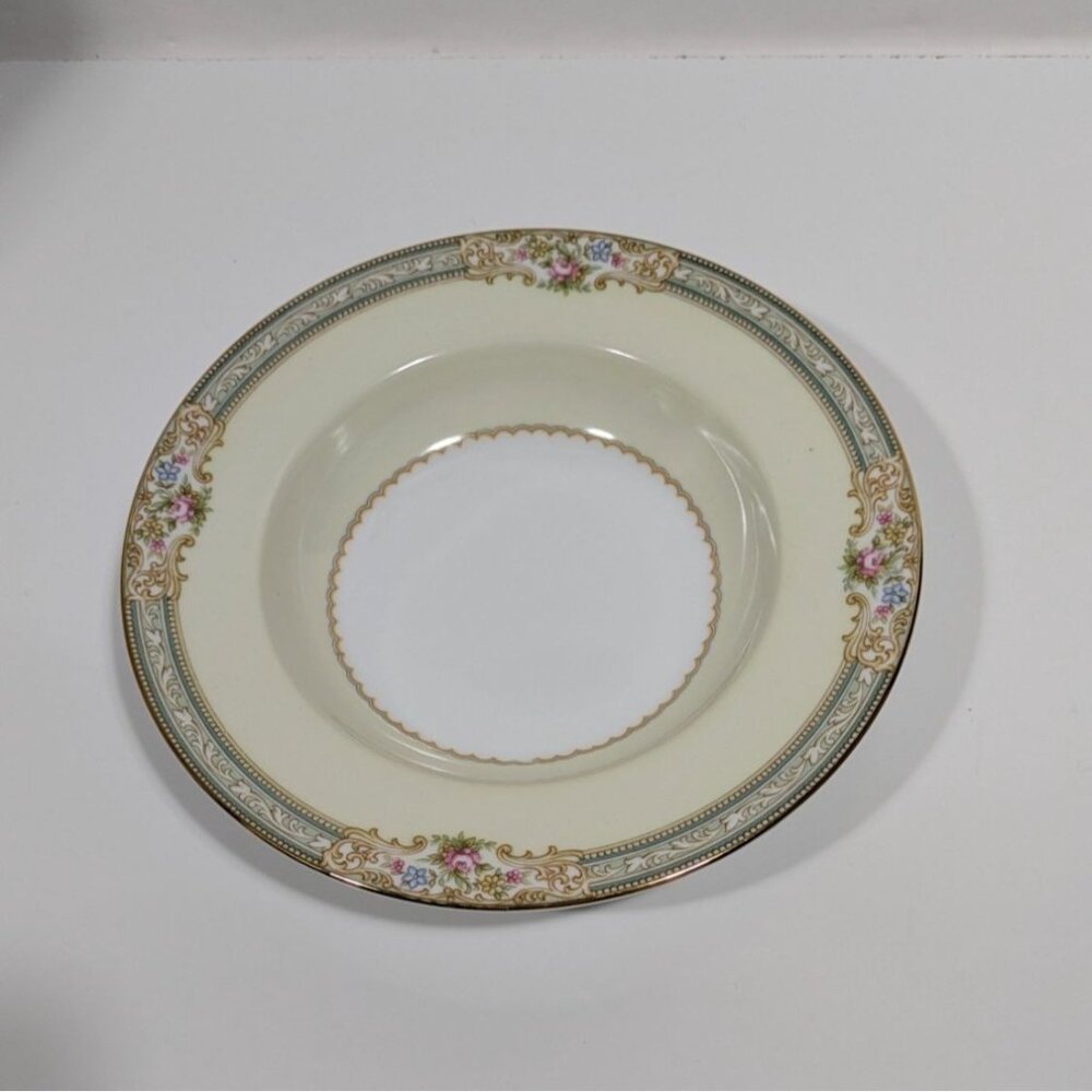 Noritake Lynbrook Rim Soup Bowl Floral Gold Trim Japan Vintage